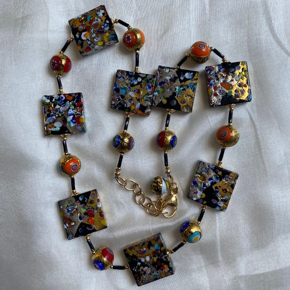 Klimt-inspired Murano Glass, Venetian Bead Necklace BNWT - Picture 4 of 6
